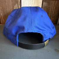 Hermosa Beach SURF HERMOSA :: OPEN DAILY 5 Panel Leather Strap Golf Cap - Royal Blue