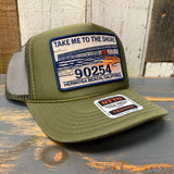 Hermosa Beach TAKE ME TO THE SHORE 90254 High Crown Trucker Hat - Olive
