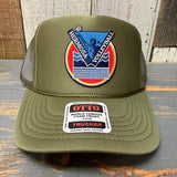 Hermosa Beach LET'S GET SERVED :: BEACH VOLLEYBALL High Crown Trucker Hat - Olive