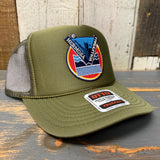 Hermosa Beach LET'S GET SERVED :: BEACH VOLLEYBALL High Crown Trucker Hat - Olive