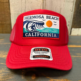 Hermosa Beach THE PERFECT WAVE High Crown Trucker Hat - Red