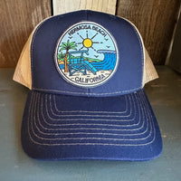 Hermosa Beach SHOREFRONT - 6 Panel Structured Poly/Cotton Front Mesh Back Trucker Hat - Navy/Khaki