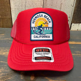 Hermosa Beach 1 to 3 FEET HIGH & RISING High Crown Trucker Hat - Red