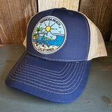 Hermosa Beach SHOREFRONT - 6 Panel Structured Poly/Cotton Front Mesh Back Trucker Hat - Navy/Khaki