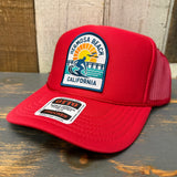 Hermosa Beach 1 to 3 FEET HIGH & RISING High Crown Trucker Hat - Red