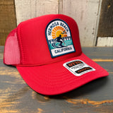 Hermosa Beach 1 to 3 FEET HIGH & RISING High Crown Trucker Hat - Red