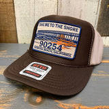 Hermosa Beach TAKE ME TO THE SHORE 90254 High Crown Trucker Hat - Khaki/Brown