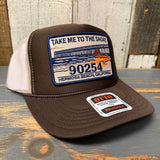 Hermosa Beach TAKE ME TO THE SHORE 90254 High Crown Trucker Hat - Khaki/Brown