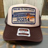 Hermosa Beach TAKE ME TO THE SHORE 90254 Trucker Hat - Brown/Khaki