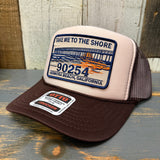 Hermosa Beach TAKE ME TO THE SHORE 90254 Trucker Hat - Brown/Khaki