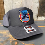 Hermosa Beach LET'S GET SERVED :: BEACH VOLLEYBALL High Crown Trucker Hat - Charcoal