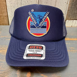 Hermosa Beach LET'S GET SERVED :: BEACH VOLLEYBALL High Crown Trucker Hat - Navy