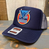 Hermosa Beach LET'S GET SERVED :: BEACH VOLLEYBALL High Crown Trucker Hat - Navy