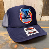 Hermosa Beach LET'S GET SERVED :: BEACH VOLLEYBALL High Crown Trucker Hat - Navy