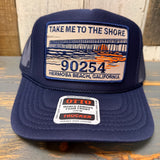 Hermosa Beach TAKE ME TO THE SHORE 90254 High Crown Trucker Hat - Navy