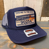 Hermosa Beach TAKE ME TO THE SHORE 90254 High Crown Trucker Hat - Navy