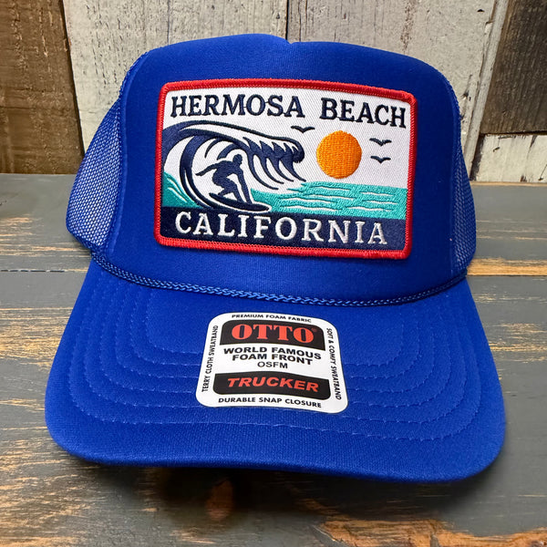 Hermosa Beach THE PERFECT WAVE High Crown Trucker Hat - Royal Blue