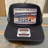 Hermosa Beach TAKE ME TO THE SHORE 90254 High Crown Trucker Hat - Black