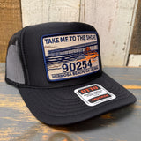 Hermosa Beach TAKE ME TO THE SHORE 90254 High Crown Trucker Hat - Black