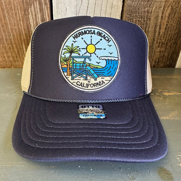 Hermosa Beach SHOREFRONT High Crown Trucker Hat (Navy/Khaki)