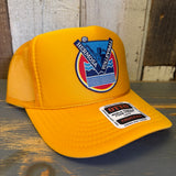 Hermosa Beach LET'S GET SERVED :: BEACH VOLLEYBALL High Crown Trucker Hat - Gold