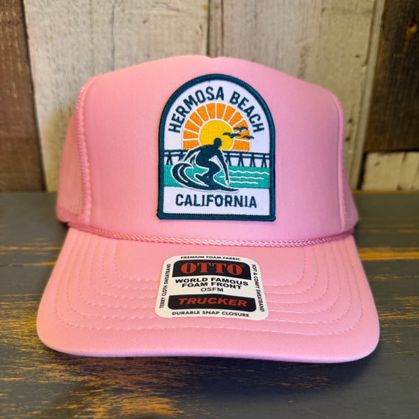 Hermosa Beach 1 to 3 FEET HIGH & RISING High Crown Trucker Hat - Pink