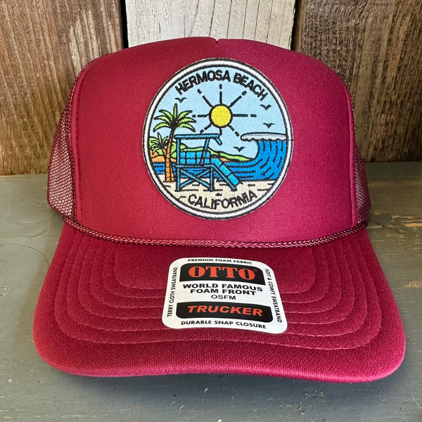 Hermosa Beach SHOREFRONT High Crown Trucker Hat - Burgundy Maroon