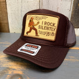 I ROCK, SILENTLY High Crown Trucker Hat - Brown