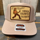 I ROCK, SILENTLY High Crown Trucker Hat - Khaki