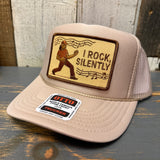 I ROCK, SILENTLY High Crown Trucker Hat - Khaki