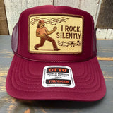 I ROCK, SILENTLY High Crown Trucker Hat - Burgundy Maroon