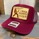I ROCK, SILENTLY High Crown Trucker Hat - Burgundy Maroon