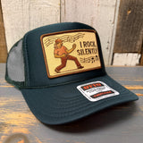 I ROCK, SILENTLY High Crown Trucker Hat - Dark Green
