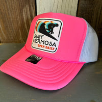 Hermosa Beach SURF HERMOSA :: OPEN DAILY Trucker Hat - Neon Pink/White