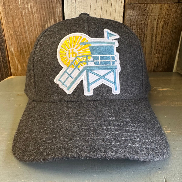 Hermosa Beach LIFEGUARD TOWER 5 Panel Low Profile Melton Wool Blend Baseball Cap with Velcro Closure - Heather Black