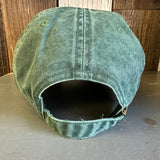 Dark green 6-panel dad hat with lifeguard tower design, cotton material, back opening above adjustable strap.