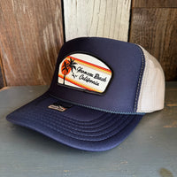 Hermosa Beach RETRO SUNSET High Crown Trucker Hat (Navy/Khaki)
