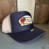 Hermosa Beach RETRO SUNSET High Crown Trucker Hat (Navy/Khaki)