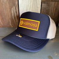 Hermosa Beach AS REAL AS THE STREETS High Crown Trucker Hat (Navy/Khaki)