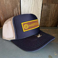 Hermosa Beach AS REAL AS THE STREETS High Crown Trucker Hat (Navy/Khaki)