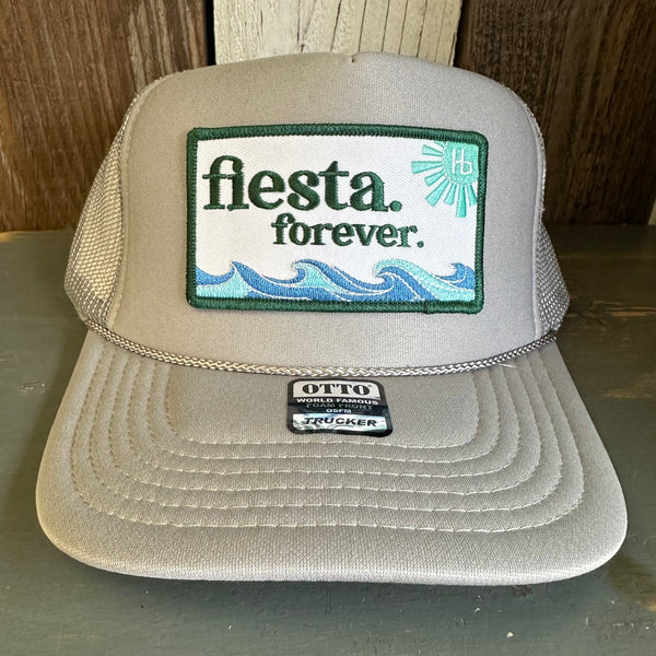 Hermosa Beach FIESTA FOREVER High Crown Trucker Hat - Grey (Curved Brim)