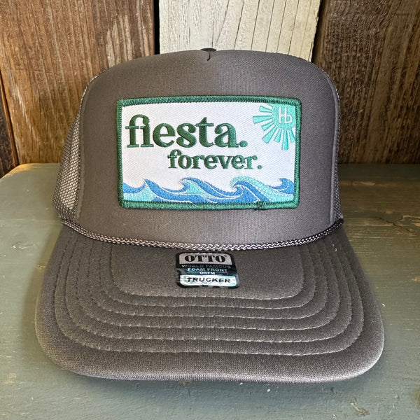 Hermosa Beach FIESTA FOREVER High Crown Trucker Hat - Charcoal (Curved Brim)