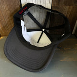 Hermosa Beach RETRO SUNSET High Crown PREMIUM Trucker Hat - Black (Curved Brim)