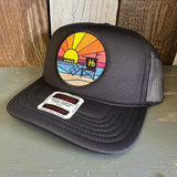 Hermosa Beach OBLIGATORY SUNSET High Crown PREMIUM Trucker Hat - Black (Curved Brim)