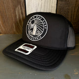 Hermosa Beach SOUTH BAY SURF (Navy Patch) High Crown PREMIUM Trucker Hat - Black (Curved Brim)