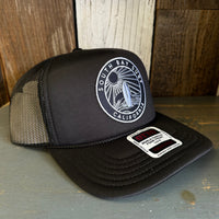 Hermosa Beach SOUTH BAY SURF (Navy Patch) High Crown PREMIUM Trucker Hat - Black (Curved Brim)