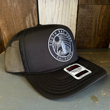 Hermosa Beach SOUTH BAY SURF (Navy Patch) High Crown PREMIUM Trucker Hat - Black (Curved Brim)