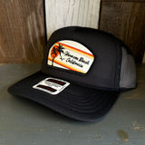 Hermosa Beach RETRO SUNSET High Crown PREMIUM Trucker Hat - Black (Curved Brim)
