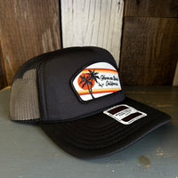 Hermosa Beach RETRO SUNSET High Crown PREMIUM Trucker Hat - Black (Curved Brim)