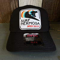 Hermosa Beach SURF HERMOSA :: OPEN DAILY "OTTO FLEX" 6 Panel Low Profile Baseball Cap- Black